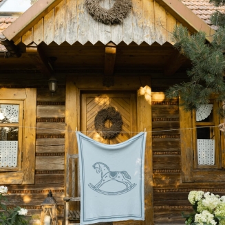 Bambusowo-bawełniany kocyk do zdjęć - oh baby Blue Rocking Horse PREORDER - 13